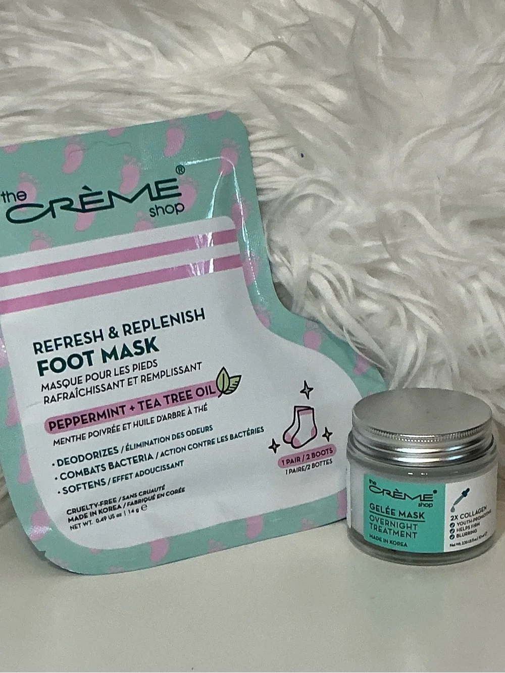 Crème Shop Collagen Overnight Gelée Mask & Peppermint Tea Tree Oil Foot Mask NEW